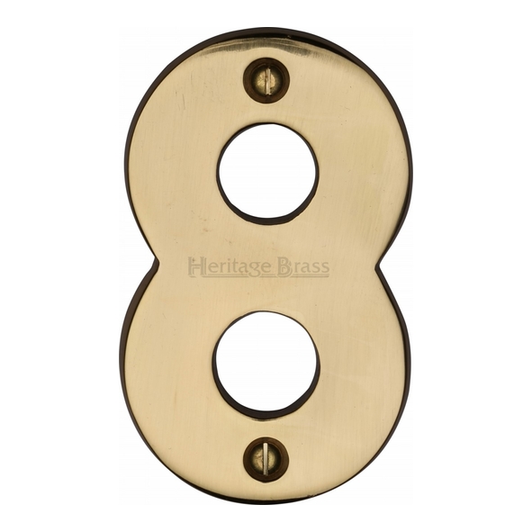 C1566 8-PB • 76mm • Polished Brass • Heritage Brass Face Fixing Numeral 8